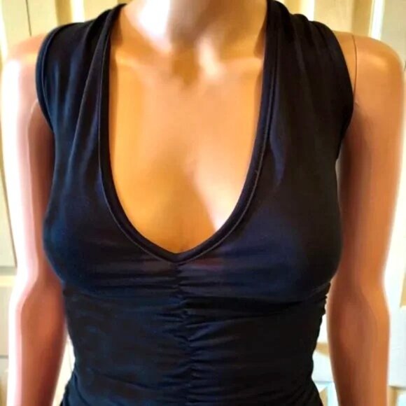 AM:PM BY ESPIRAL BLACK SLEEVELESS DEEP V-NECK FRONT & BACK SIZE S NWT - Picture 4 of 7